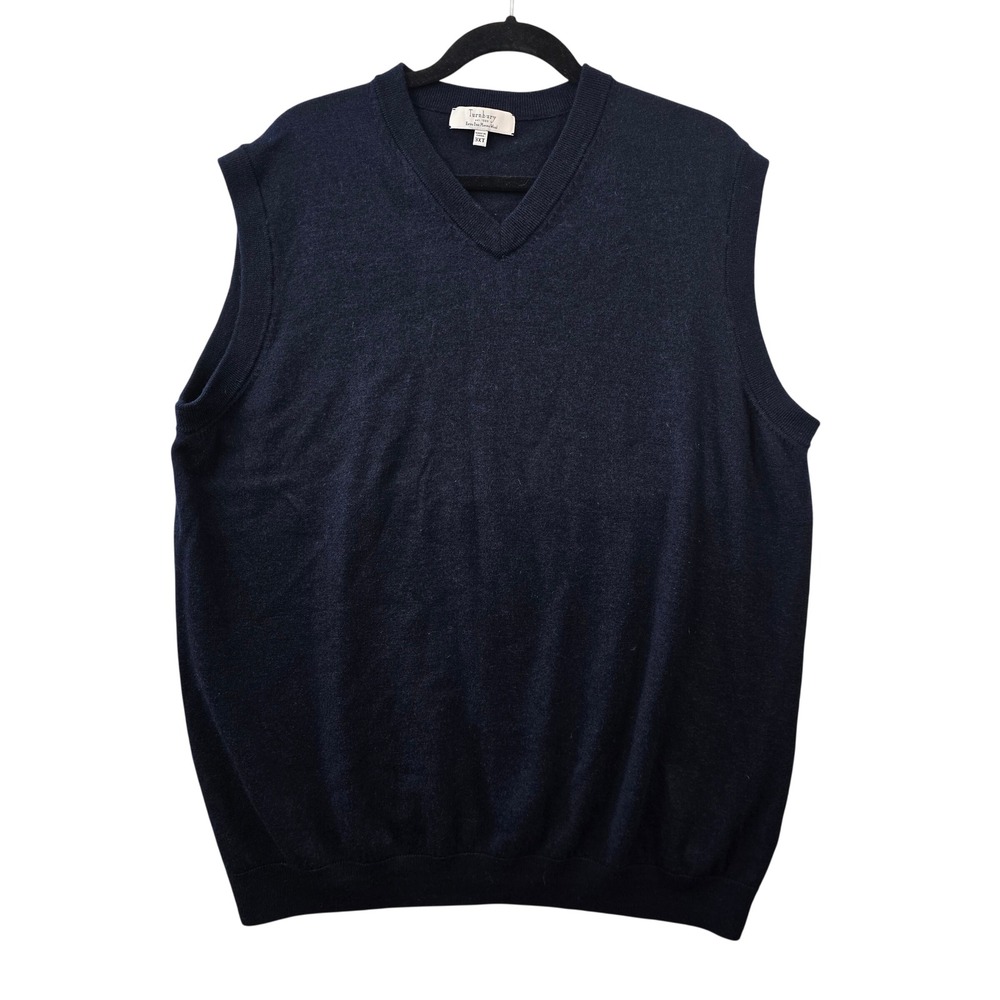Turnbury Extra Fine Merino Wool Mens V-Neck Sweater Vest Navy Blue Size 3XT Golf